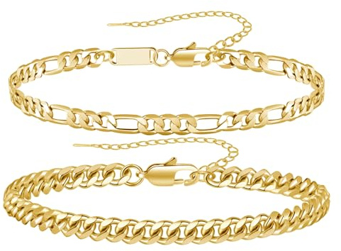 RANKEEF 2-teiliges Kettenarmband für Männer: 7–9 Zoll 925er Sterlingsilber für Männer kubanisches Gliederarmband Figaro-Seilarmband-Set silberarmband herren Geschenke für Vater Freund Ehemann