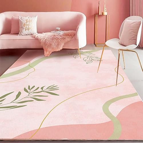 Teppich Rosa Blätter Flauschig Kurzflor,Mikrofaser Super Weich,Anti-Rutsch,Waschbar,Teppich Webteppich Für Wohnzimmer,Flur,Schlafzimmer Teppichläufer 120X160Cm