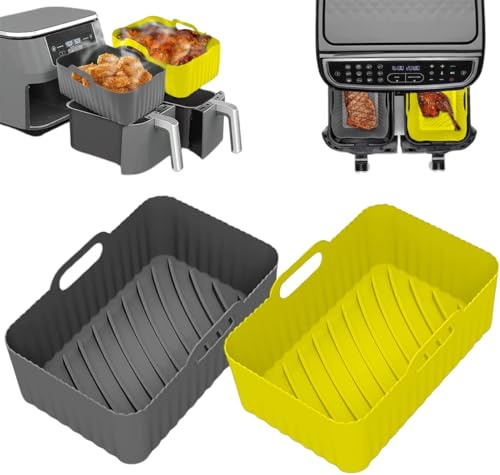 Zuvo Silicone Air Fryer Liners, Square, 2 Pack, Fits Ninja and Tower | For mess-free chips and nuggets, fits Ninja, Tower and COSORI baskets, food-grade silicone, dishwasher-safe