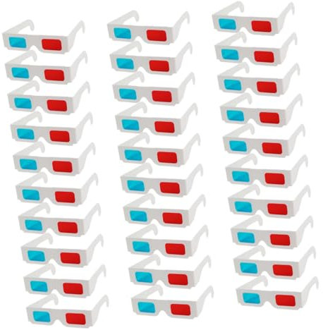 Artibetter 30piezas Gafas De Cartón Desechables Blancas Con Lentes Roja y Azul Unidades Para Películas Cumpleaños y Cine Unisex y Fáciles De Transportar