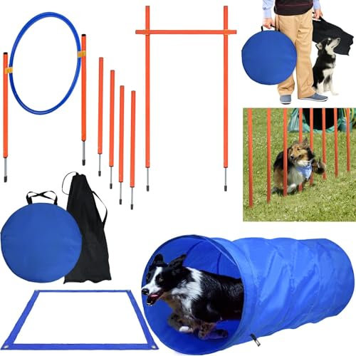 ORHEYA Agility Set für Hunde Trainingsset mit Hundetunnel, Höhenverstellbare Hürden, Hindernisse, Sprungring und Stangen, Haustier-Trainingsset inkl. Tragetasche für Hundesport, Indoor & Outdoor