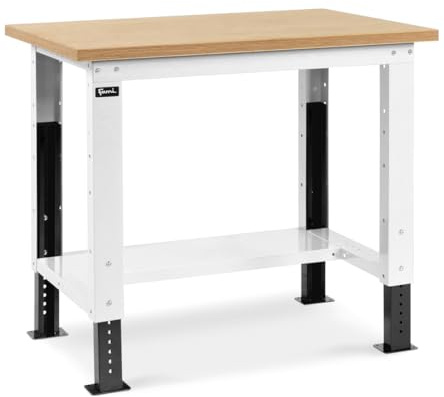 FAMI - Banco da Lavoro, con Gambe Regolabili in Altezza e Piano in Legno, Adatto a Garage e Officina, Base d'Appoggio per Attrezzi, Grigio, Portata 1000 kg, Dimensioni 102,4 x 75 x 74/111 cm