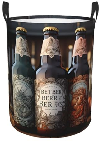 3 bottiglie di birra Cesto portaoggetti con manico, cesto portabiancheria portatile per camera da letto, cesto portabiancheria rotondo a strato singolo