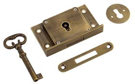 Folpus Schrankschloss mit Schlüssel, Retro-Design, Möbelzubehör, quadratisches Schubladenschloss, Messing-Schranktürschloss für Schrankschränke, Braun, Schloss 6.3 Cm X 3.8