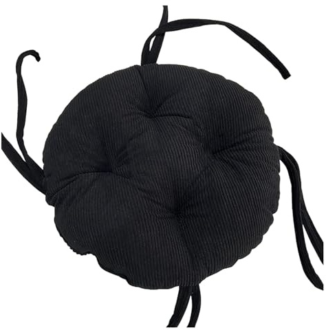 5 cm Dicke Cord-Stuhlpolster mit Bändern rundes Sitzkissen für Hocker Bodenkissen für Küche Barhocker Esszimmer (schwarz Durchmesser: 33 cm (13 Zoll))