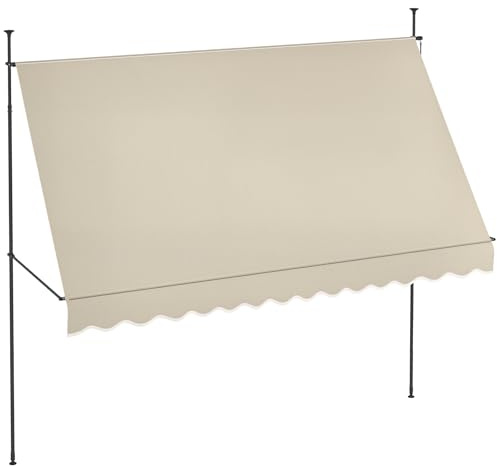 Outsunny Toldo Manual Retráctil 3,5x1,2 m Toldo Exterior Terraza Enrollable Altura Ajustable con Manivela 210-300 cm Sin Taladro Protección UV30+ para Balcón Jardín Arena