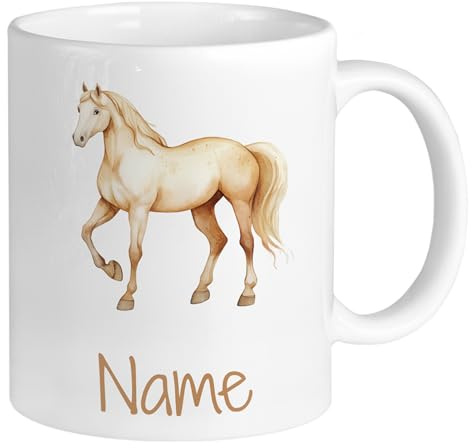 GRAZDesign Taza infantil personalizada con diseño de caballos, taza para niños con nombre para amantes de los caballos, cerámica, 330 ml
