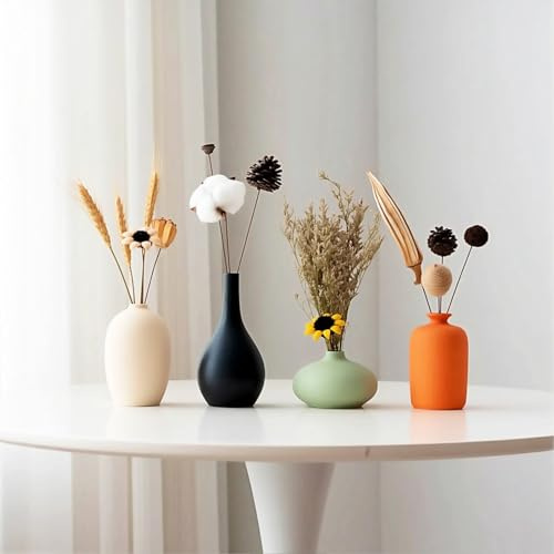 Dosenstek Ceramic Vase Set of 4 for Modern Home Decor Minimalist Decoration, Round Matte Vases for Dry Flowers Booktable, Bookshelf, Tables, Living Room, Table Vases