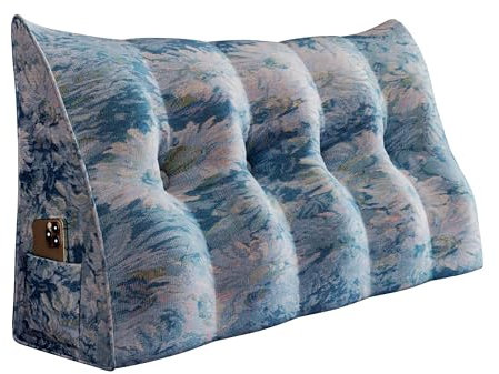Bedrucktes Lesekissen für Bett Blaue Rückenlehne Dreieckiges Sofakissen Wandkissen für Schlafzimmer Kopfenden Maschinenwaschbar Bezug 140 cm