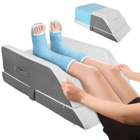 Leg Elevating Pillow, 3 Height Adjustable Leg Support Pillow for Swelling, Ergonomic Memory Foam Wedge Pillows for Blood Circulation, Sleeping, Back Knee Hip Ankle Pain Relief After Surgery, Injuries