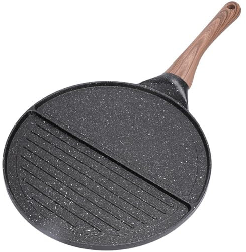 Ymxygz Padella in Ghisa Pancake Pan Piastra Rotonda Spessa Padella Antiaderente per Uova Tortilla Crepe Pan Antiscottatura Manico in Legno Non Rivestito 26 Cm