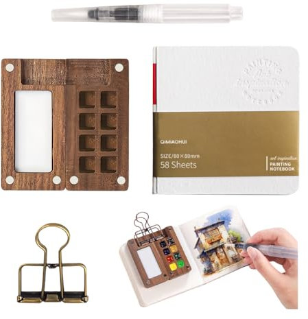 GIDWRIY Tavolozza Mini Acquerelli da Viaggio,Mini Tavolozza Portatile con 8 Griglie,Tavolozza per Dipingere Piccola,Travel Watercolor Set Mini,Tavolozzas Pittura Legno,Tavolozzas Di Miscelazione