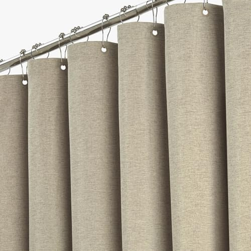 BTTN Duschvorhang Stoff 180x200 cm, Leinen-Textur, Anti-Schimmel, waschbarer Textil-Duschvorhang mit 12 Plastikhaken, gewichteter Saum Polyester-Duschvorhänge für Badewanne, Hellbraun/Khaki