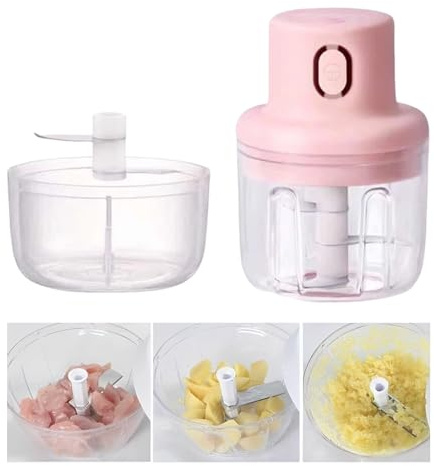 Picadora de ajo eléctrica – Mini procesador de alimentos de 100 ml y 250 ml, recargable por USB, cuchillas de acero inoxidable 304, trituradora de ajo sin BPA para verduras, carne, cebolla, chile