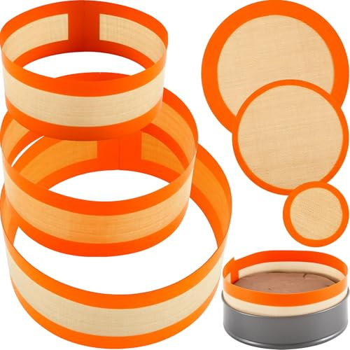 Honeydak 3 Set Silicone Baking Mat for 4, 7, 9 Inch Springform Pan Protector Prevent Cake from Sticking to Bottom and Side Easy Clean Nonstick Silicone Liners for Baking Cheesecake Pan (Orange)
