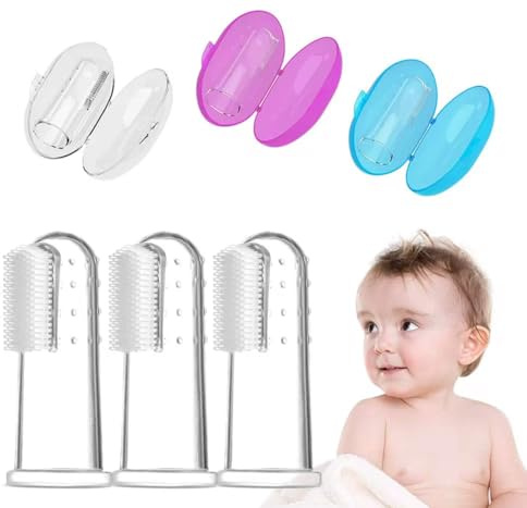 Brosse à dents en silicone pour bébé avec étui de voyage, bleu