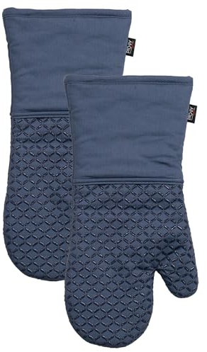 All-Clad Premium Ogee Silicone Printed Oven Mitt: Heat Resistant to 500 Degrees - 100% Cotton and Silicone, 14x7 Oven Mitt for Kitchen and Barbeque, 2-Pack, Indigo