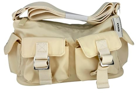 Victoria's Secret Rosa Nylon Cargo Umhängetasche für Damen - Crossbody mit verstellbarem Riemen & mehreren Taschen, Weiß/Muschel, 9 inches, Umhängetasche