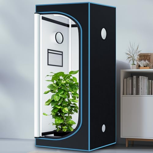 KAVUNION ​​Growzelt 60x60x160 cm, Reflektierende Innenfolie Lichtundurchlässiges Oxford-Stoff Mit Sichtfenster Und Bodenwanne Indoor Zuchtzelt Zuchtbox Für Homegrowing Hydroponik Anbau Von Tomaten​​