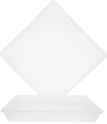 Veemoon 2 pièces Lot Plateaux Carrés Plastique Transparent pour Pots de Fleurs Grand Format Plateau de Drainage Polyvalent Anti-débordement pour Intérieur Bac à Plantes Multifonction pour