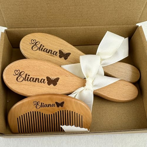 Personalisiertes Babykamm-Set Aus Holz Mit Namen, Individuell Gravierte Babybürste – Ideales Geschenk Zur Geburt, Gastgeschenk Babyparty, Erinnerungsgeschenk For Die Eltern, Bio-Pflegeset
