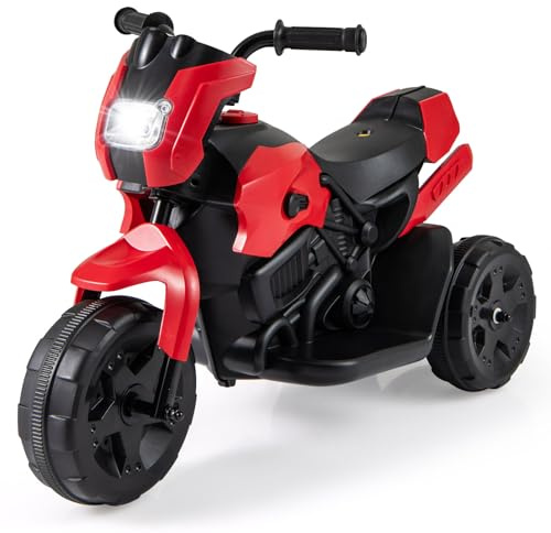 COSTWAY Elektrisk Barnmotorcykel 6V med LED-Strålkastare och Fotpedal – Stabil Trehjuling för Barn 3-6 År, Säker Körning 2–3 km/h (Röd)
