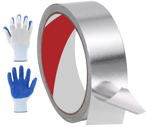 sourcing map 1 Pack 0.08mm PET Aluminum Foil Tape, 30mm x 10m Heavy Duty HVAC Tape Metal Duct Tapes Heat Resistant Tape Insulation Tapes with Gloves for Air Ductwork, Dryer Vent