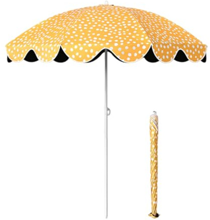 Parasol de Plage À Pois Blancs, Parasol de Jardin Portable, Hauteur Réglable, Protection UPF50+, pour Piscine, Pelouse ou Terrasse