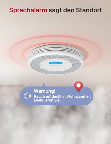 X-Sense WLAN-Rauch- und Kohlenmonoxidmelder, Sprachalarm und Standortansage, 2-in-1 Rauchmelder mit SBS50 Basisstation, und WLAN Thermometer Hygrometer Innen mit LCD-Display