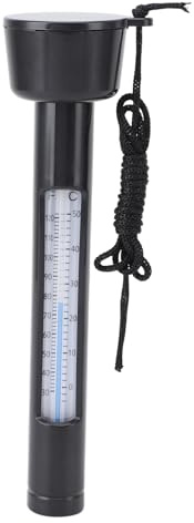 OEBUAFI Schwimmendes Pool-Thermometer, Schwarzes Rundes Schwimmbad-Thermometer mit Schnur für Outdoor-Indoor-Spas, Whirlpools, Teichbadewannen