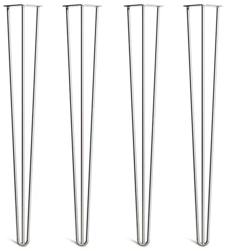 Breakfast Bar Hairpin Legs, 86cm, Steel (Raw) | Set of 4; 3 rod Classic 10mm; solid steel; thick 4mm base plates; screws, feet and build guide included
