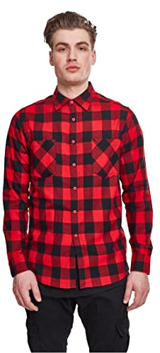 Urban Classics Checked Flanell Shirt Camisa, Hombre, Multicolor (Blk/Red), M