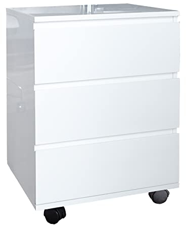 riess-Ambiente Moderner Rollcontainer Big Deal 45cm weiß Hochglanz 3 Schubladen Aktenschrank Druckertisch Büroschrank Rollwagen Beistelltisch Aktencontainer