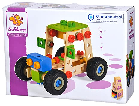 Eichhorn 100039028 - Constructor-Buggy 110-tlg., Holz-Konstruktions-Set, 4 Verschiedene Modellvarianten baubar, Beachbuggy, Trike, Minibuggy, Quad, FSC 100% Zertifiziertes Buchenholz, Made in Germany
