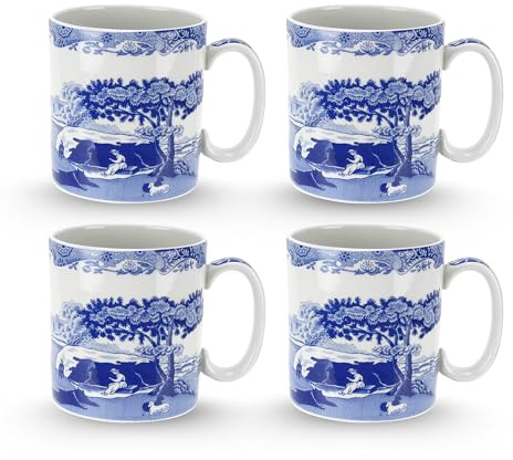 Spode Blue Italian Mug | Set of 4 | Jumbo Coffee Cup | 16 Ounce Capacity | Large Handle | Use for Coffee, Tea, Latte, and Hot Chocolate | Dishwasher and Microwave Safe
