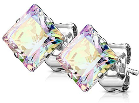 Bungsa Zirkonia Ohrstecker Kristall rund Edelstahl Prinzessin Schliff 1 Paar für Damen (Ohrstecker Ohrringe Ohrhänger Creolen Ohrschmuck Ohrklemmen Damen Frauen Herren Mode)