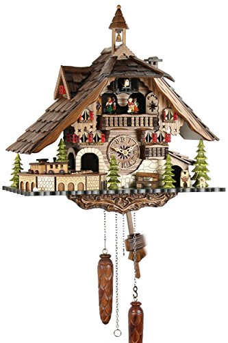 Eble Kuckucksuhr Kuckuckuhr Echtholz NEU batteriebetriebenes Quartzwerk Musik Kuckuckruf Schwarzwaldhaus 41cm- 23196
