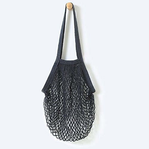 Metyou Portable Reusable Mesh Cotton Net String Bag Organizer Shopping Tote Handbag Fruit Storage Shopper NEW (black)