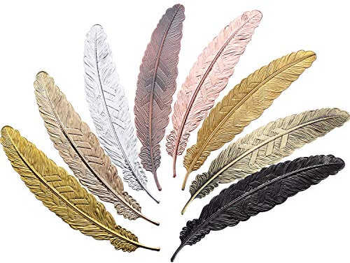Gejoy 8 Pieces Metal Feather Bookmarks Vintage Page Markers