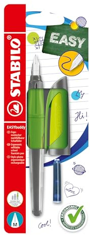 STABILO - Schulfüller mit Standard-Feder M - EASYbuddy | limette/grün, löschbar blau, inkl. Patrone, Blister
