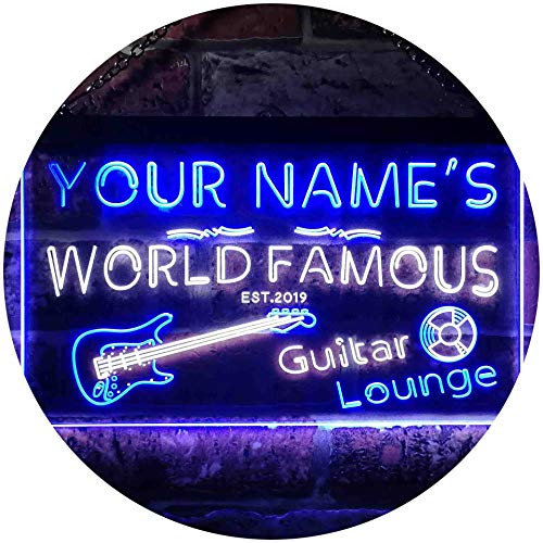 ADVPRO Personalized Your Name Est Year Theme Guitar Room Music Room Dual Color LED Barlicht Neonlicht Lichtwerbung Neon Sign Weiß & Blau 300 x 210mm st6s32-pf1-tm-wb