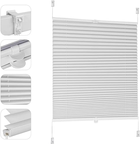 Sekey Plissee ohne Bohren Verdunkelung, Fenster Plissee Klemmfix Jalousie 50 cm breit, Verspannt Blickdicht Sonnenschutz Fensterollo, 50x100cm, Weiß