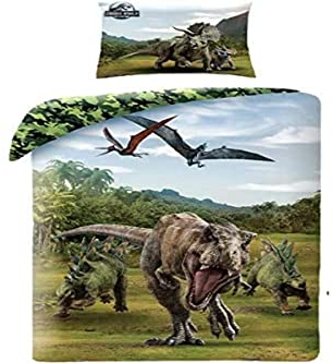 Halantex Jurassic World T.Rex Dinosaurier Bettwäsche 2 teilig 140x200 + 70x90 cm Bettbezug 100% Baumwolle Öko-Tex