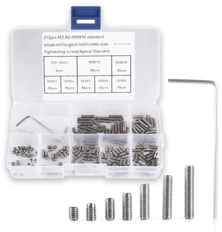 Fdit 212Pcs Allen Head Socket Set Screw, 304 Stainless Steel M3 x 3mm-12mm, Internal Hex Drive Grub Screw