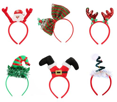 FRCOLOR 6 Pack Weihnachts Haarreifen Rentiergeweih Paillettenbogen Santa Kopfbedeckung Haarbügel für Weihnachtsferien Partys Fotos Stand
