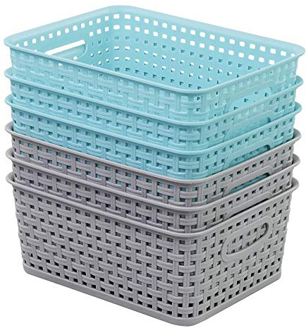 AnnkkyUS 6-Pack Plastic Weave Rattan Basket Bin for Storage, Small Baskets