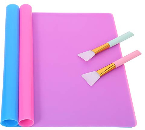 GOTH Perhk 2 Pack Silicone Mat for Epoxy Resin Moulds 2 PCS Brushes | Large Craft Mats With 2 PCS Silicone Brushes, Multipurpose Placemat for Jewelry Casting DIY