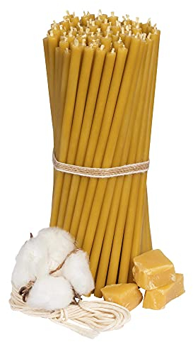 Diveevo Kirchliche Bienenwachskerzen №100-100 Stk. I hochwertige Ritualkerzen L-16,5 cm Ø-5,7 mm I 50 Min Brenndauer in honigelb I 400 g dünne Griechische Kerzen tropf- & rauchfrei