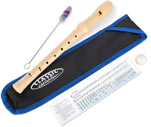Classic Cantabile Stella Blockflöte - 2-teilige Blockflöte aus Ahorn - Barocke Griffweise - Ideal für Kinder ab 6 Jahren - Inklusive gepolsterter Tasche, Grifftabelle, Flötenputzer und Korkfett
