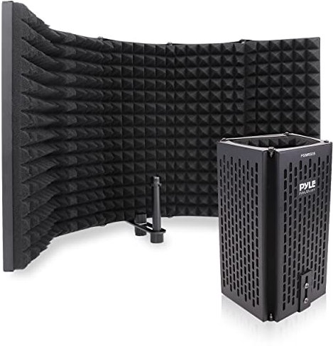 Pyle - Isolatore per microfono da studio, migliora voce e canto con 5 pannelli acustici pieghevoli, profondità regolabile, supporto antiurto rimovibile, per podcast di cantanti e registrazioni